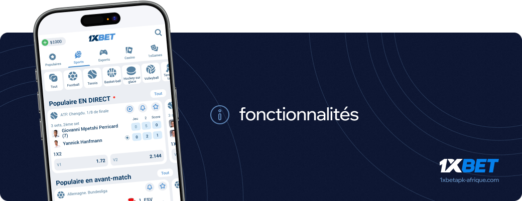 1xbet Betapk Afrique fonctionnalites